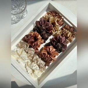 16 Pack Elegant Satin Scrunchies Set - Gold, Brown, Black, White Fall Colors